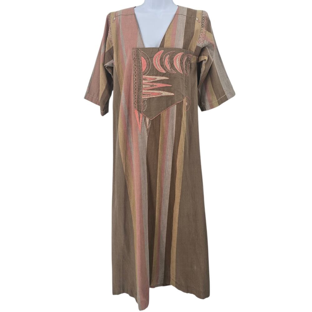 Josefa Neiman Marcus 60s 70s Vintage Cotton Embroidered Kaftan Maxi Dress OS SEE